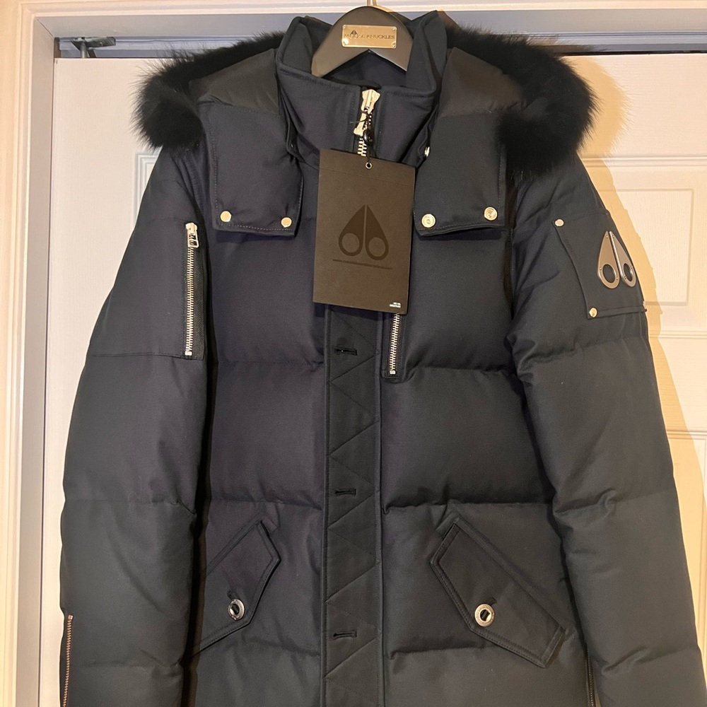 Moose Knuckles Black Puffer Jacket with Fur Trim